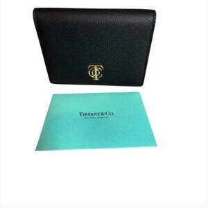 Tiffany & Co. Deco Flap Card Holder Case Black Leather